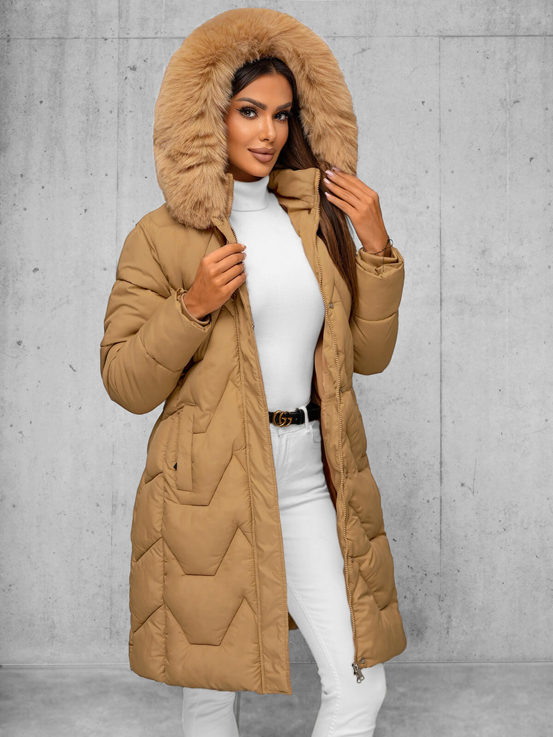 Női téli kabát bézs OZONEE JS/16M9202/62Z