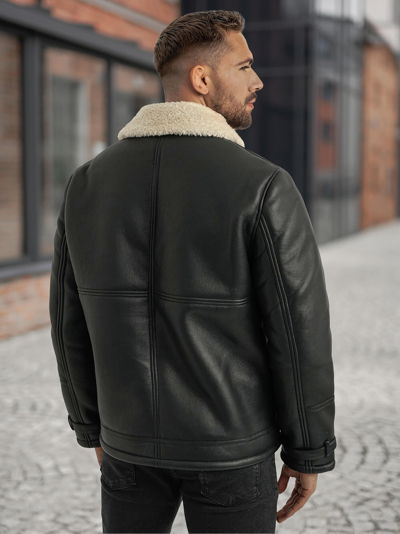 Férfi bőrdzseki fekete OZONEE JS/11Z8271