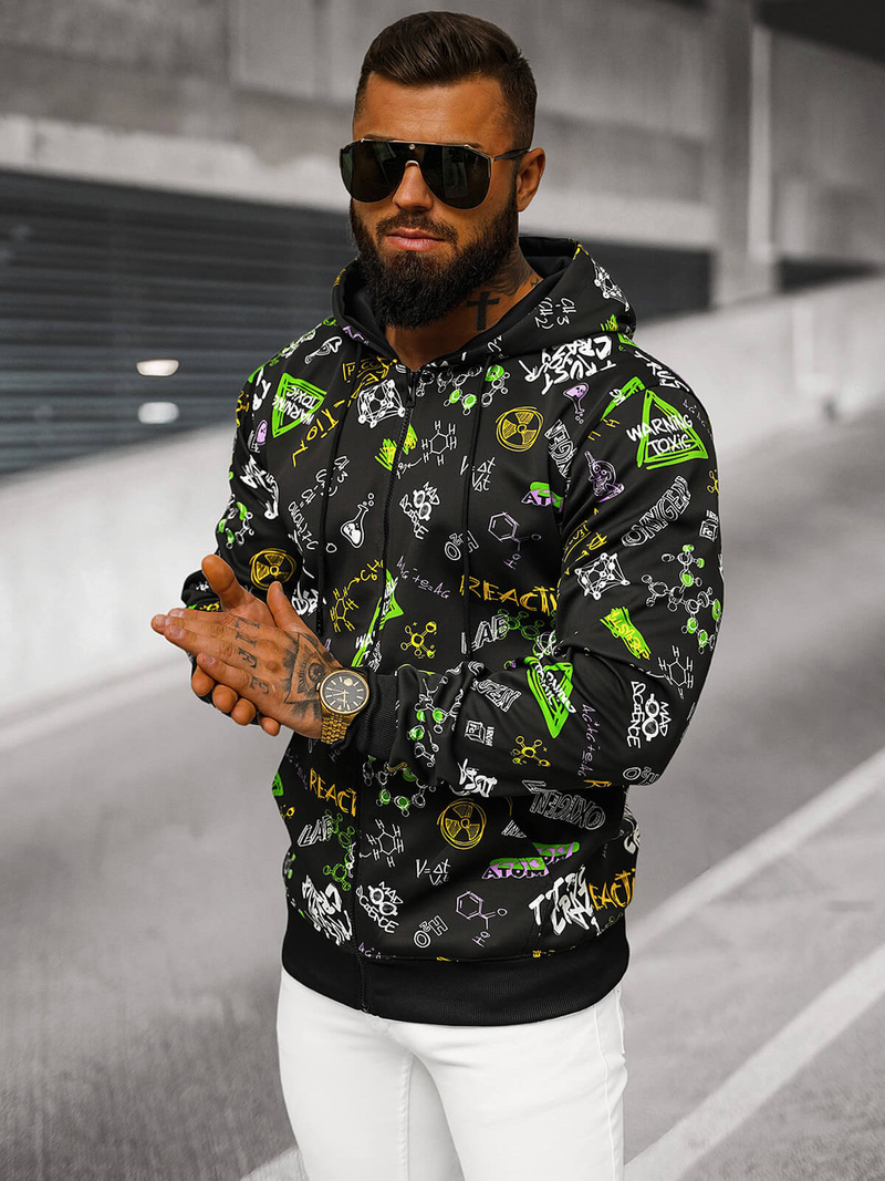 Férfi kapucnis pulóver fekete OZONEE JS/8B1186/3