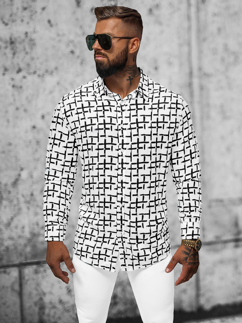 Férfi Ing fehér–fekete OZONEE E/9000/1Z