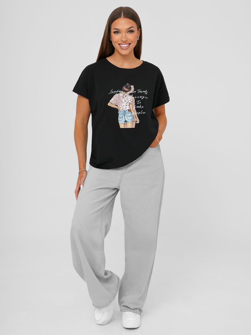 Női polo fekete OZONEE JS/95T2573/3