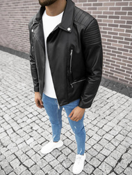 Férfi bőrdzseki fekete OZONEE O/5623