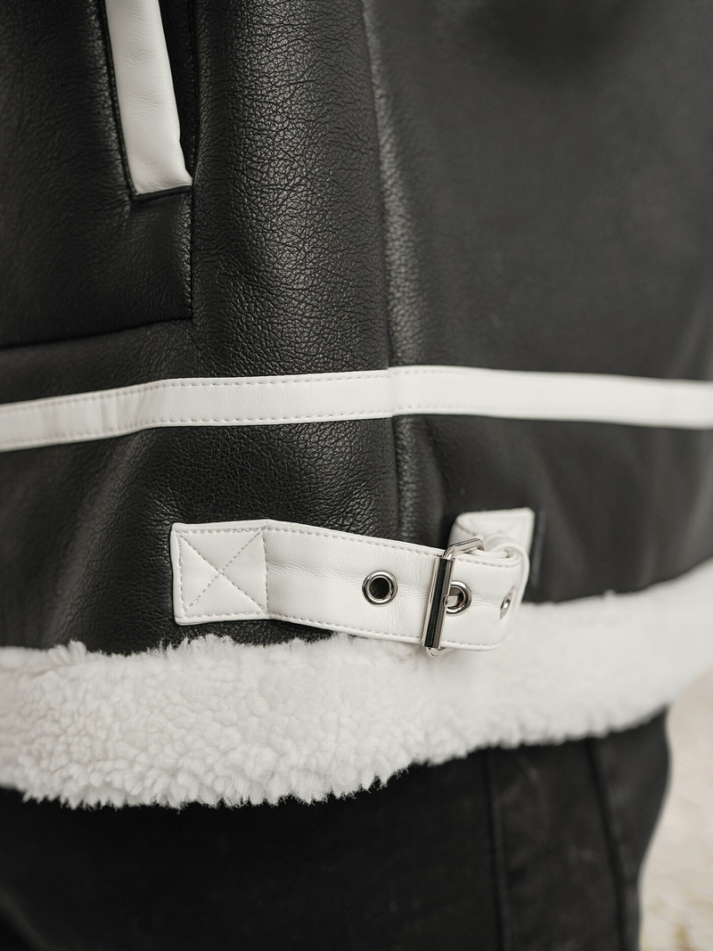 Férfi bőrdzseki fekete OZONEE JS/11Z8270