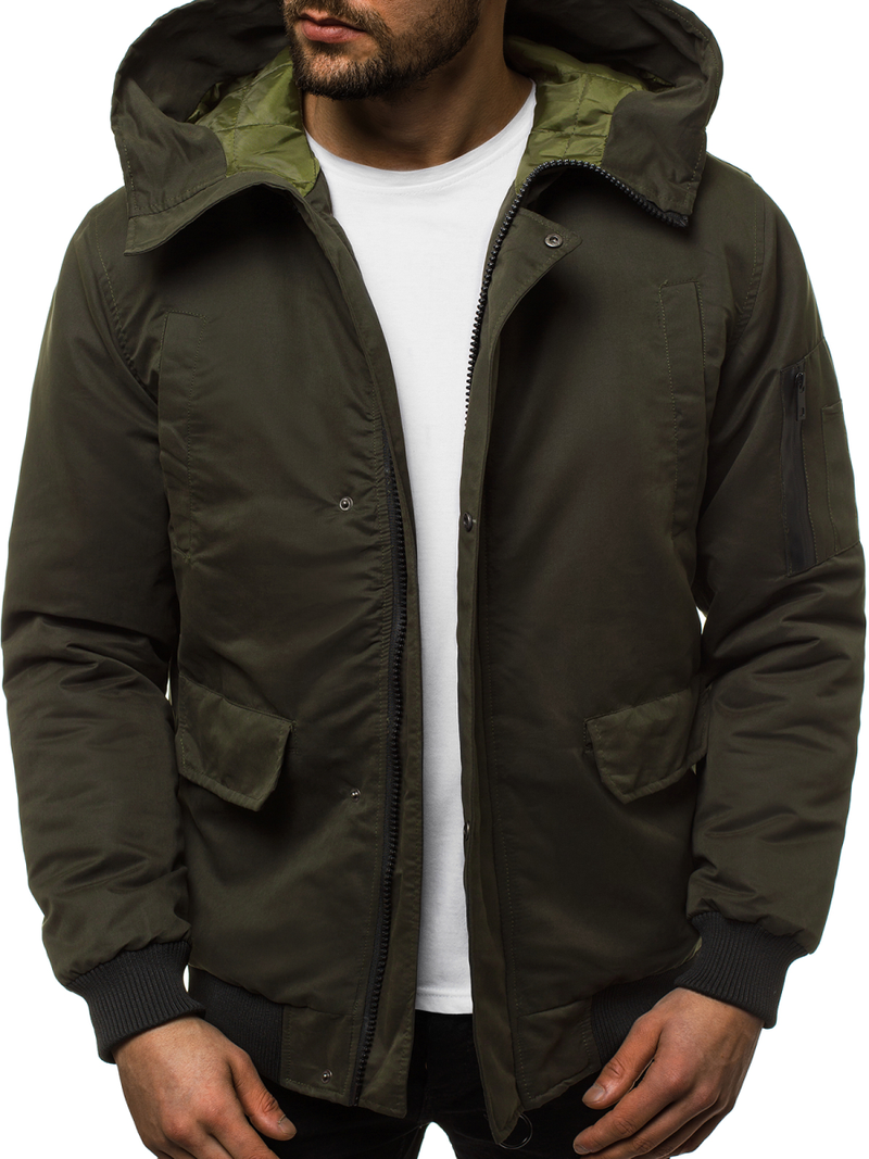 Férfi téli kabát sötét-zöld OZONEE JS/2019005