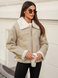 Női Bőrdzseki Bézs OZONEE JS/11Z8178