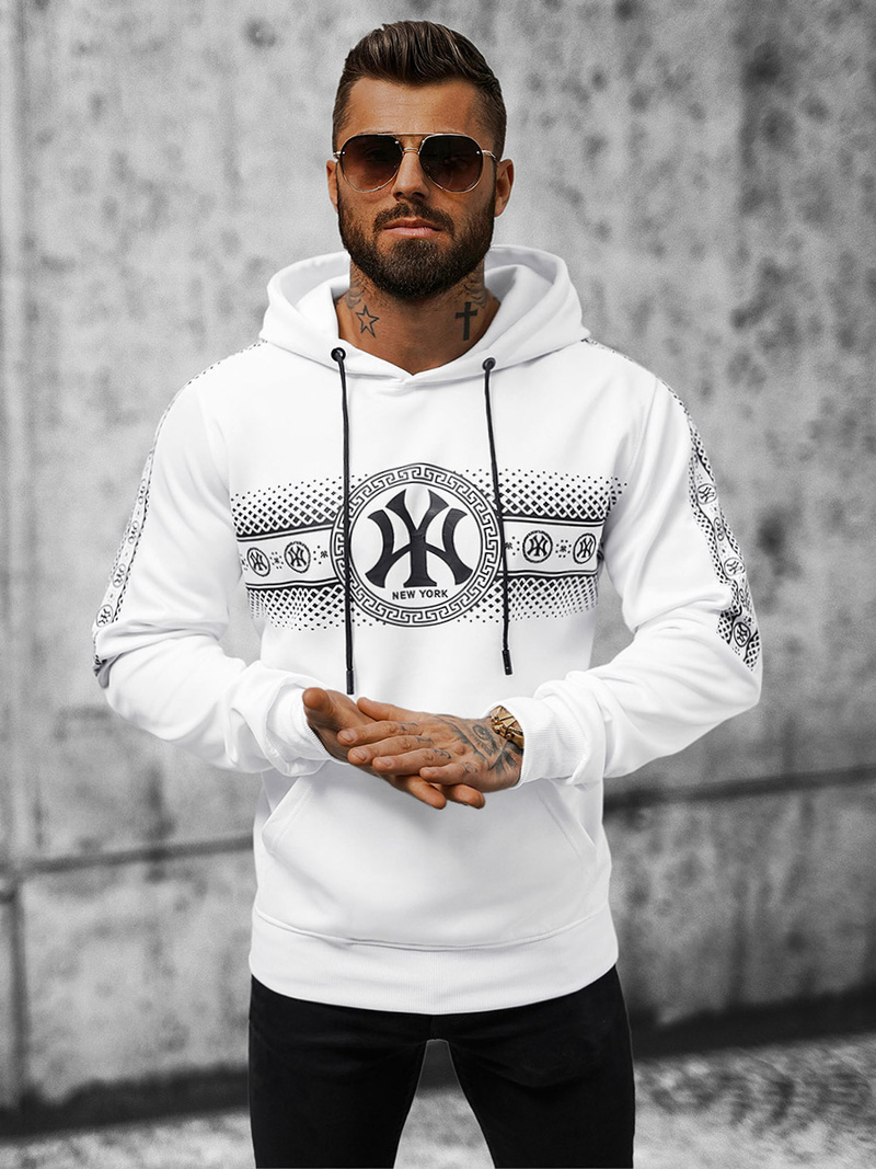 Férfi kapucnis pulóver fehér OZONEE JS/8B1100/1