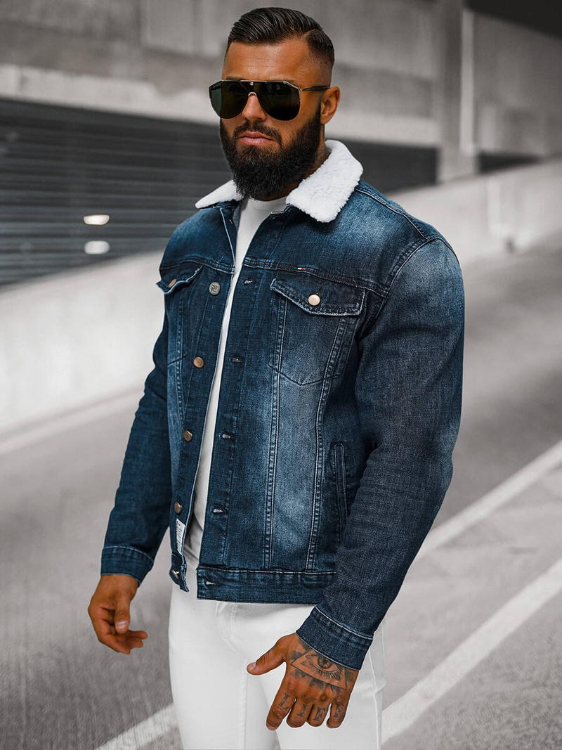 Férfi Farmer Dzseki SHERPA Sötét-Kék OZONEE NB/MJ516BSZ