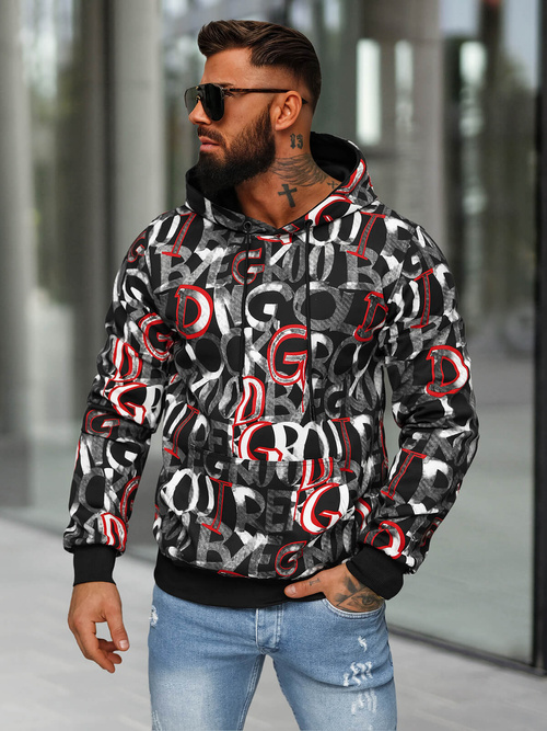 Férfi kapucnis pulóver fekete OZONEE JS/8B1237/3