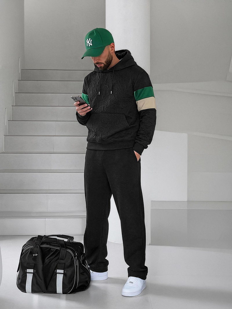 Férfi kapucnis felső fekete OZONEE JS/3B578