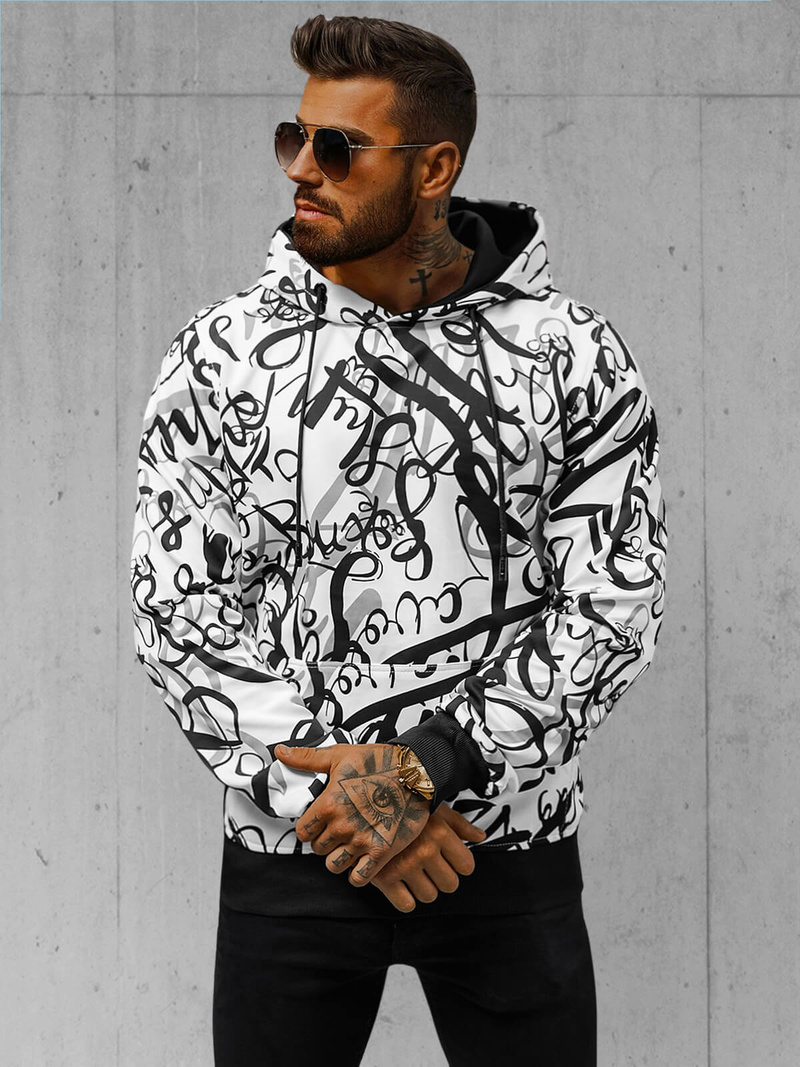 Férfi kapucnis pulóver fehér OZONEE JS/8B1153/1