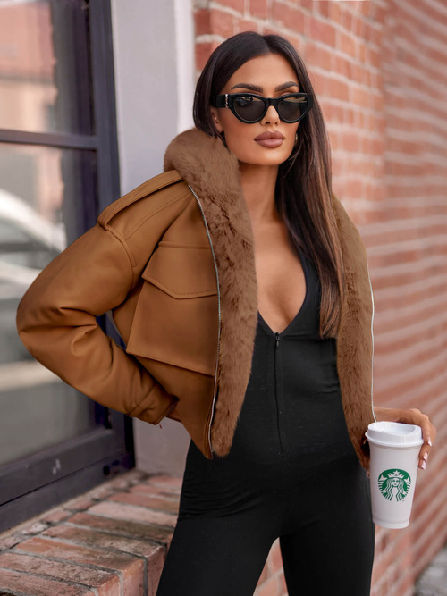 Női Bőrdzseki Barna OZONEE O/G125