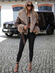 Női bőrdzseki csokoládé OZONEE JS/61M8510/158