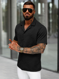 Férfi ing rövid ujjal fekete OZONEE O/B2258