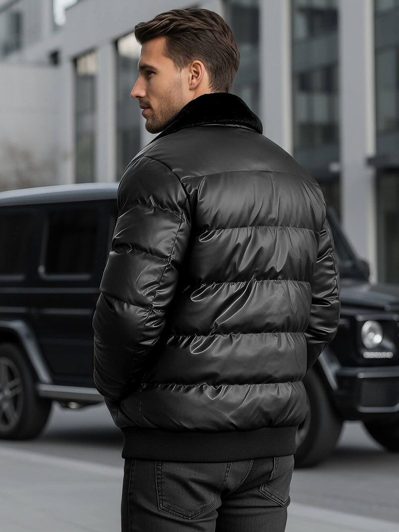 Férfi téli bőrkabát fekete OZONEE O/M795Z