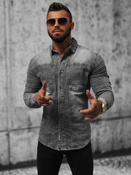 Férfi Farmer Ing Szürke OZONEE NB/MC712G