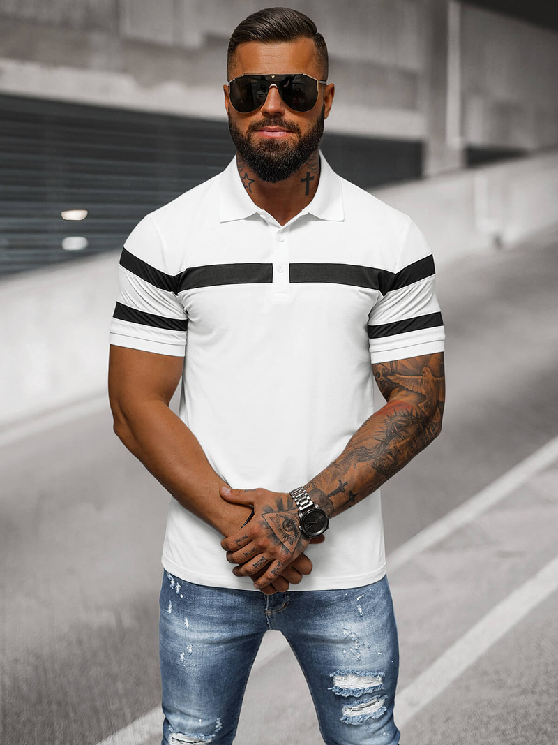 Férfi galléros póló fehér OZONEE NB/MT3108