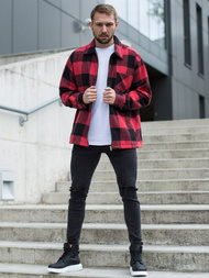 Férfi kockás ing kabát piros OZONEE O/DR2021