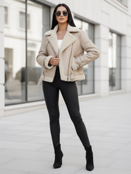 Női Bőrdzseki Bézs OZONEE JS/11Z8177Z