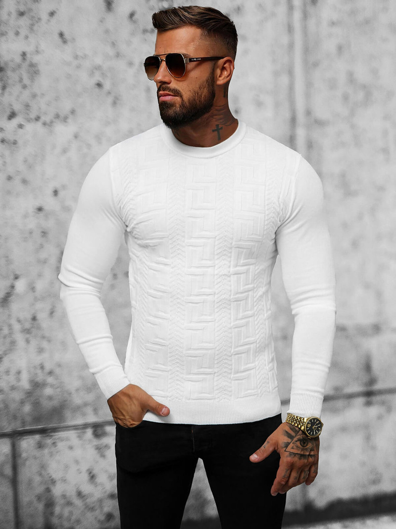 Férfi Pulóver Fehér OZONEE O/ZZ190126