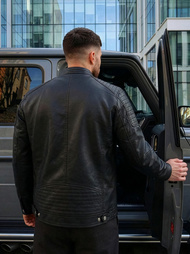 Férfi bőrdzseki fekete OZONEE JS/11Z8137