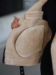 Női bőrdzseki fekete-bézs OZONEE JS/11Z8177Z