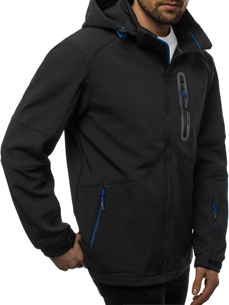 Férfi kapucnis softshell kabát fekete-kék OZONEE GE/12263Z