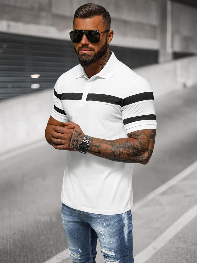 Férfi galléros póló fehér OZONEE NB/MT3108