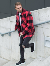 Férfi kockás ing kabát piros OZONEE O/DR2021
