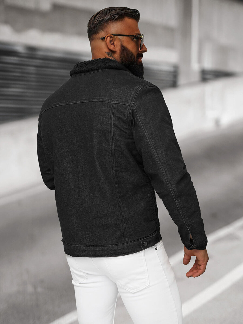 Férfi farmer dzseki SHERPA fekete OZONEE NB/MJ533NZ