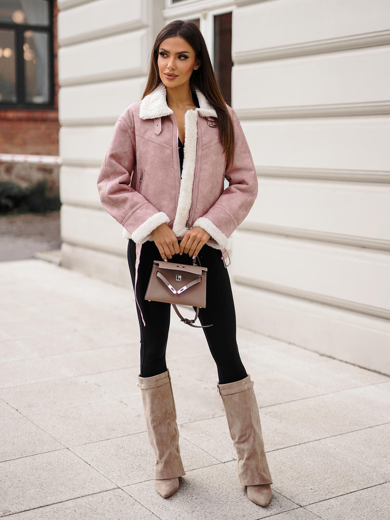 Női bőrdzseki púder rózsaszín OZONEE O/81331