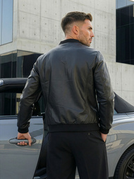 Férfi bőrdzseki fekete OZONEE JS/11Z8015Z