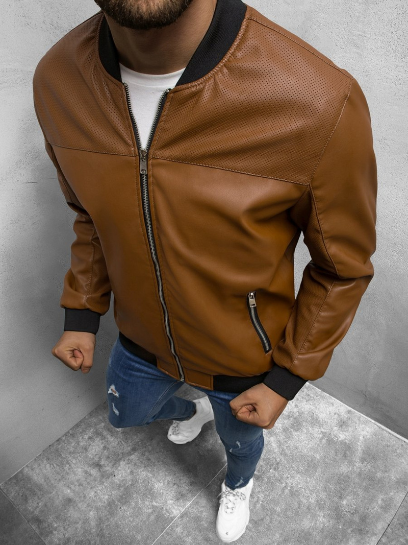 Férfi bomber bőrdzseki camel OZONEE N/6705/6