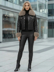 Női bőrdzseki fekete-bézs OZONEE JS/61M8513/392B