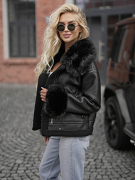 Női bőrdzseki fekete OZONEE JS/61M8505/392Z