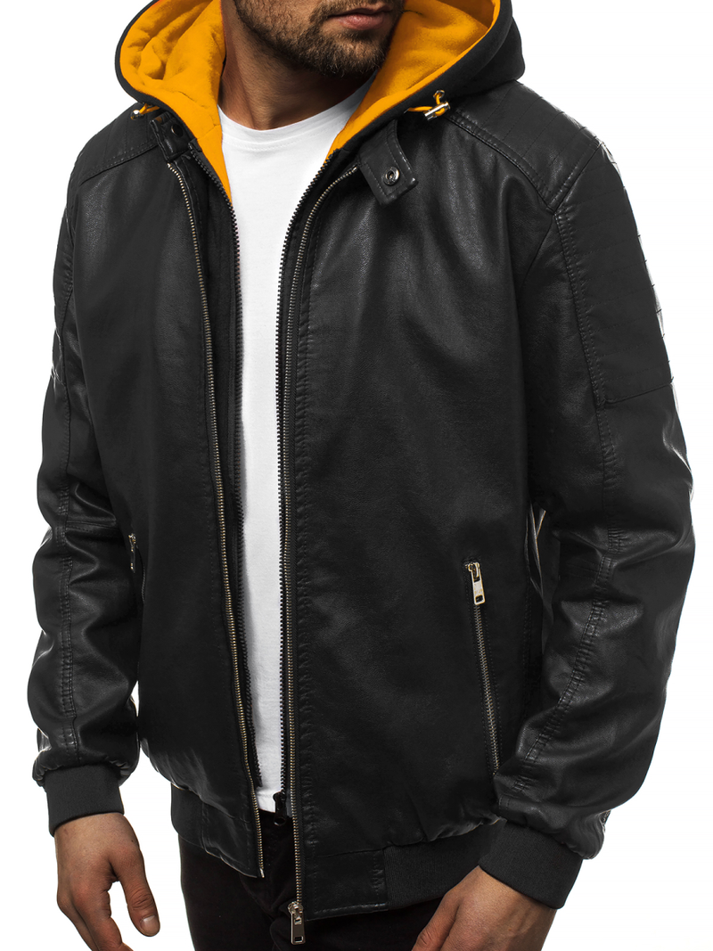 Férfi bőrdzseki fekete-sárga OZONEE N/6132