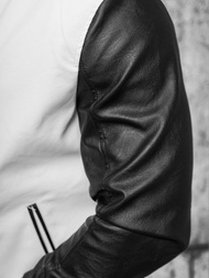 Férfi bőrdzseki fehér–fekete OZONEE JS/11Z8068