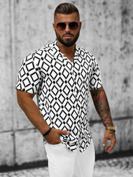 Férfi ing rövid ujjal fehér–fekete OZONEE E/1400/139Z