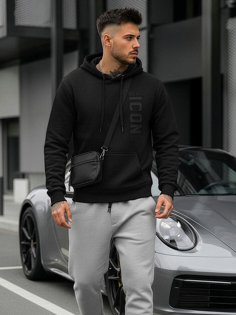 Férfi kapucnis felső fekete OZONEE JS/8B1973/3