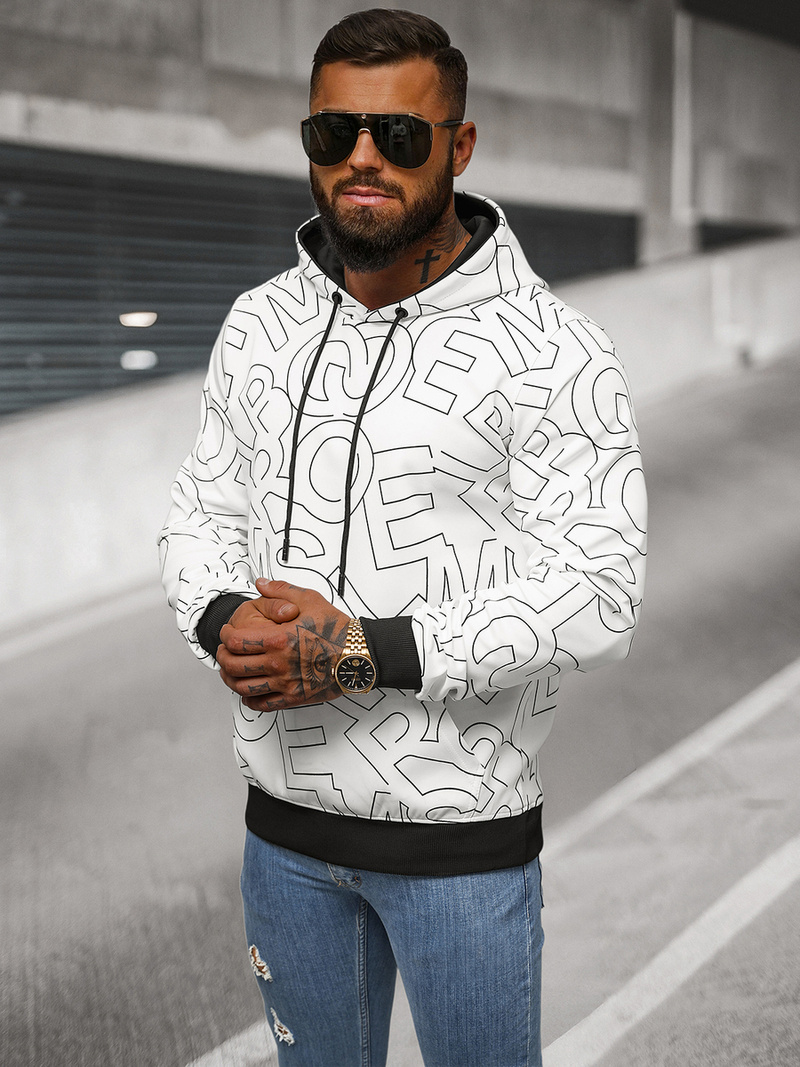 Férfi kapucnis pulóver fehér OZONEE JS/8B1232/1