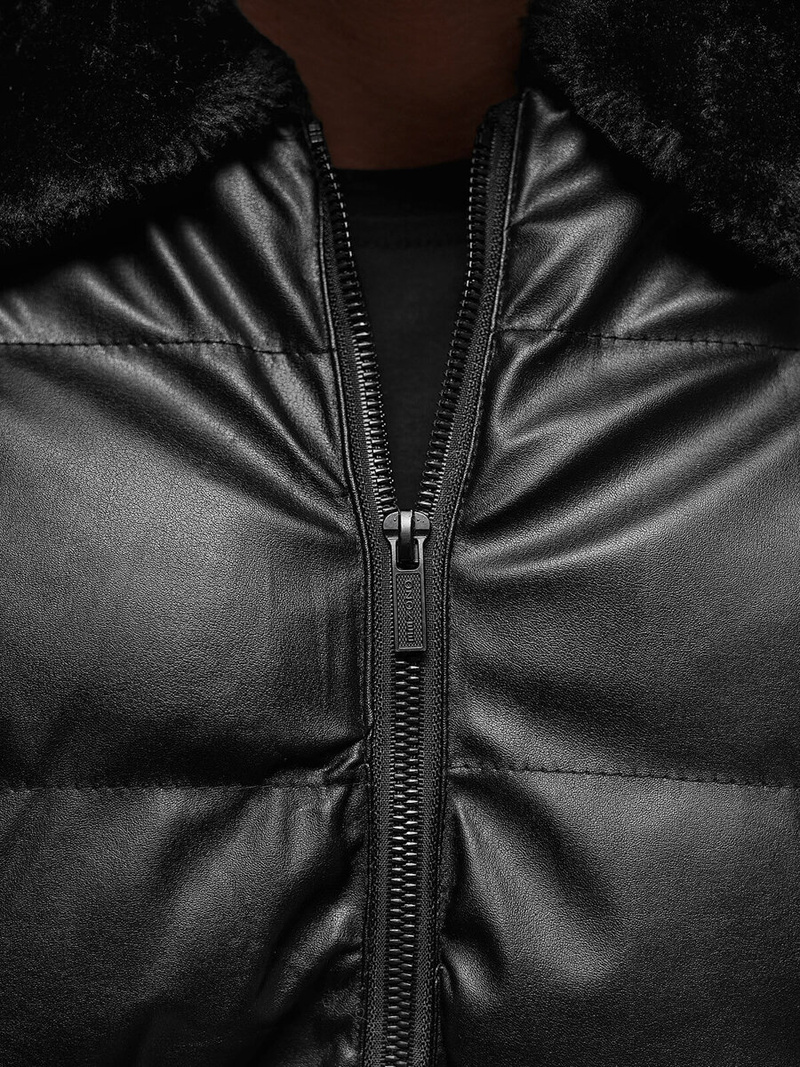 Férfi téli bőrkabát fekete OZONEE O/M795Z