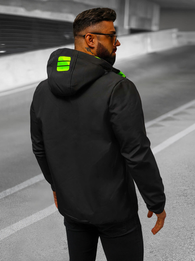 Férfi kapucnis softshell kabát fekete-zöld OZONEE JS/HH026/1A