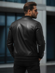 Férfi bőrdzseki fekete OZONEE JS/11Z8015Z