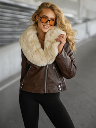 Női bőrdzseki csokoládé OZONEE JS/61M8508/158