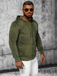 Férfi velúr kapucnis pulóver khaki OZONEE JS/8B1168/29
