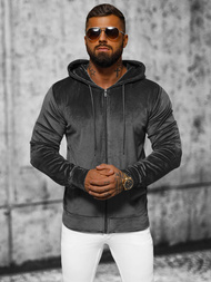 Férfi velúr kapucnis pulóver grafit OZONEE JS/8B1168/6