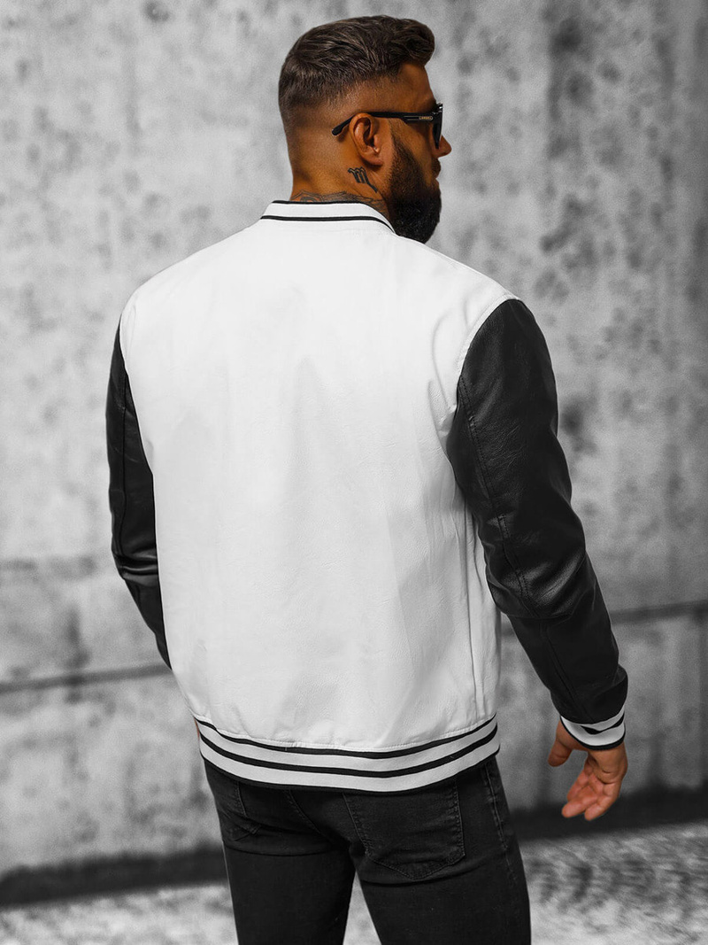 Férfi bőrdzseki fehér–fekete OZONEE JS/11Z8068