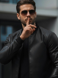 Férfi bőrdzseki fekete OZONEE JS/11Z8015Z