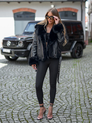 Női bőrdzseki fekete OZONEE JS/61M8507/392A