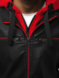 Férfi bőrdzseki fekete-piros OZONEE N/6129