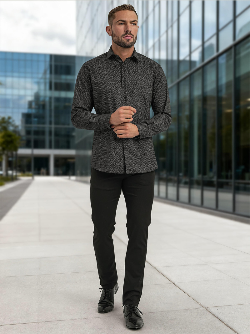 Férfi ing fekete OZONEE V/V184